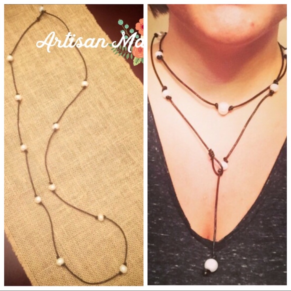 NEW Pearl Leather Wrap Choker Multi Wear Necklace